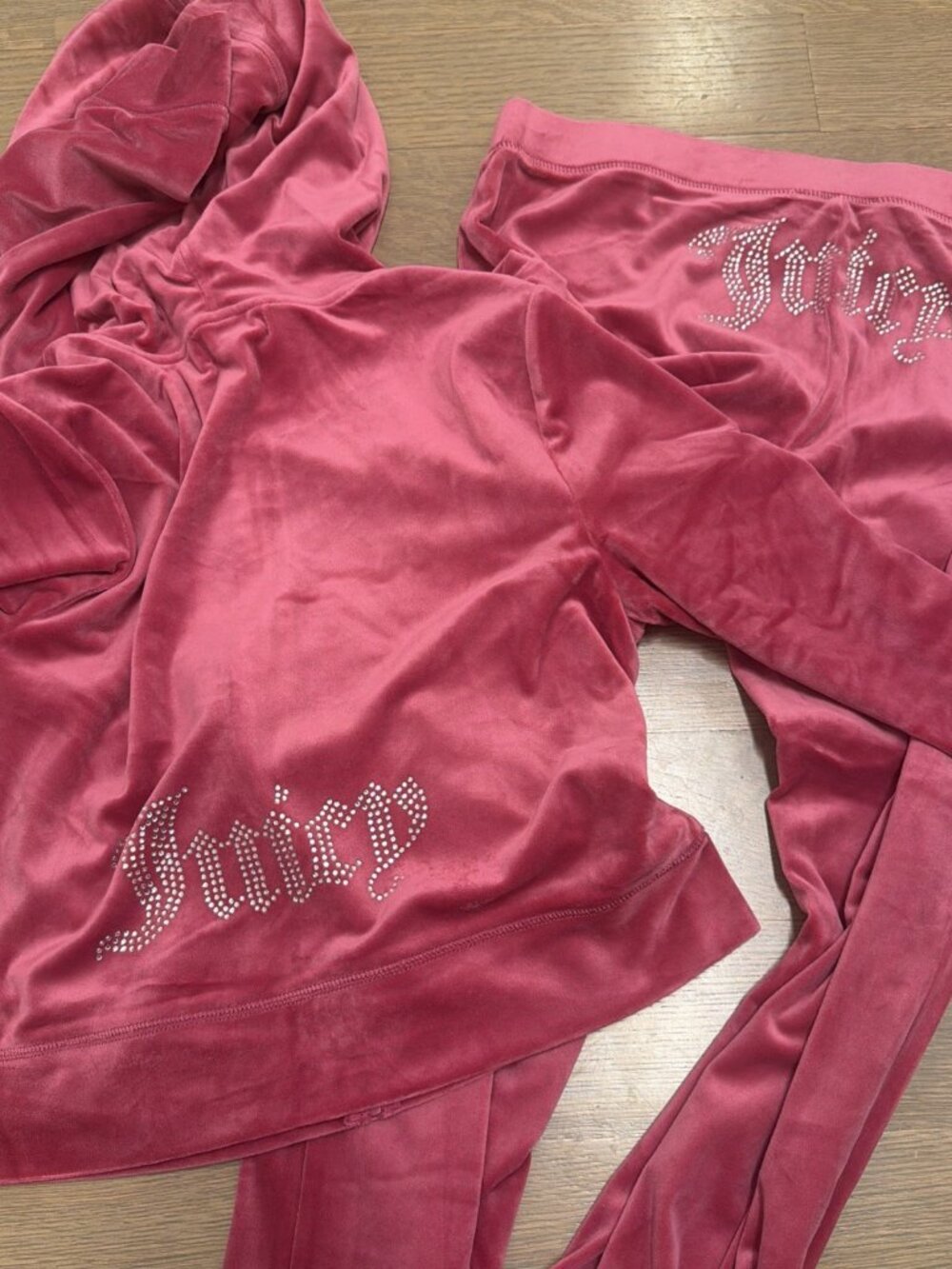 Juicy Couture Fuchsia Pink Velour Rhinestone Pants Hoodie Tracksuit Set XL NWT